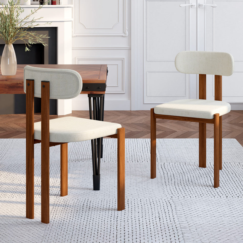 Chaises Elsa bouclette pieds effet noyer - lot de 4