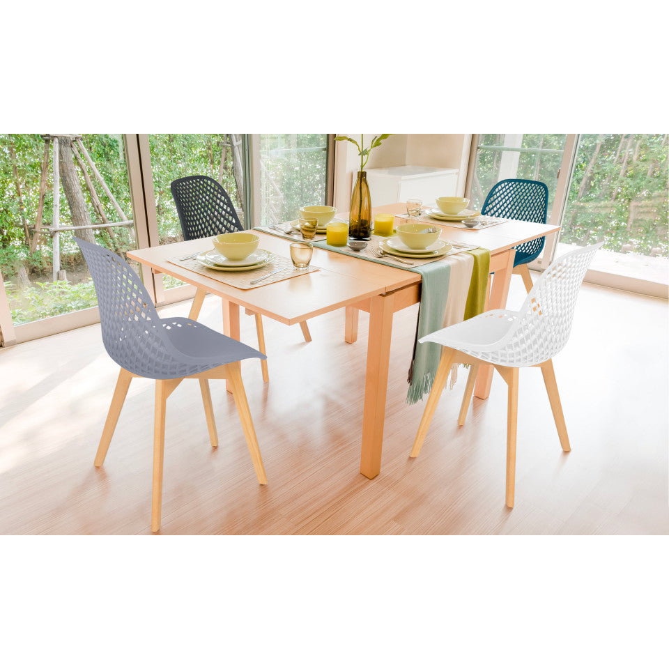 Chaises Maëlle assise ajourée mix de couleurs : 1x blanc, 1x gris foncé, 1x gris clair et 1x bleu canard - lot de 4