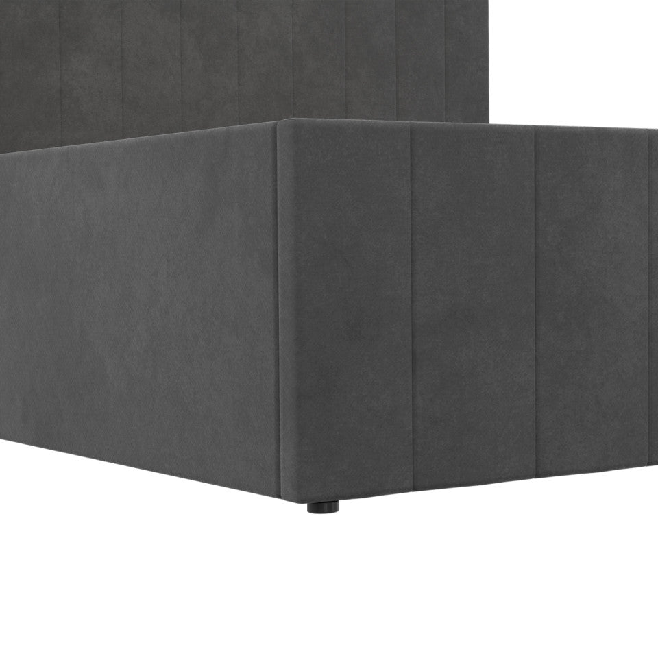 Lit coffre Valentina en velours gris avec sommier et tête de lit 140x190cm