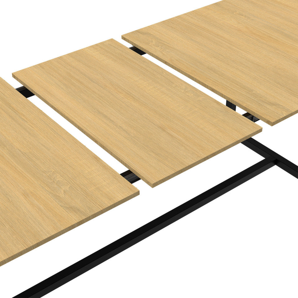 Table repas extensible Memphis 200-250cm plateau bois et pieds noirs