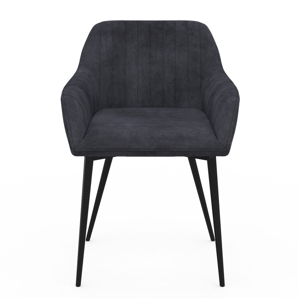 Chaises avec accoudoirs Ariana en velours gris foncé et pieds métal - lot de 2