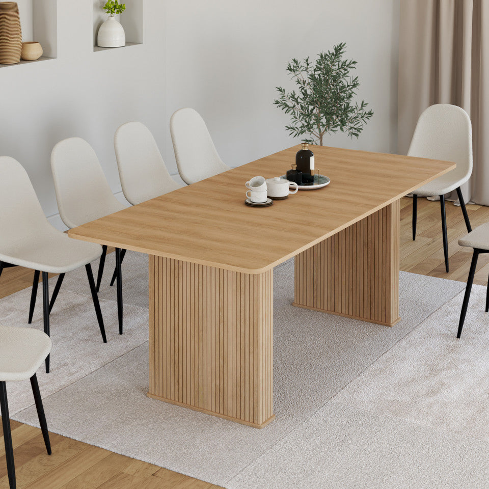 Table repas extensible Albane 160-200cm bois pieds effet lattes