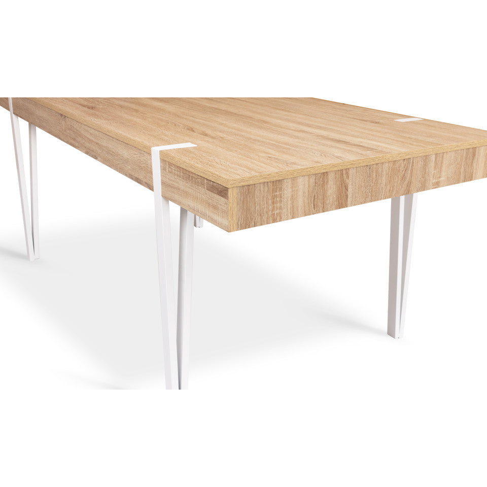 Table repas Hudson 200cm plateau bois et pieds blancs