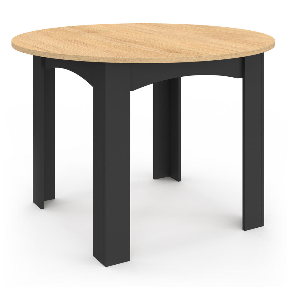 Table repas Dina plateau extensible 110-150cm rond et pieds noirs