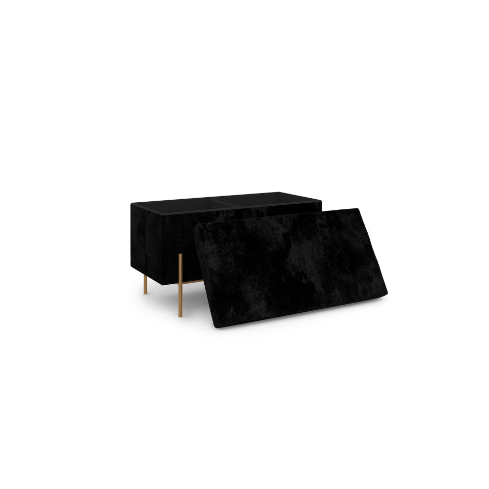 Banc coffre avec pieds dorés Loan en velours noir 76cm