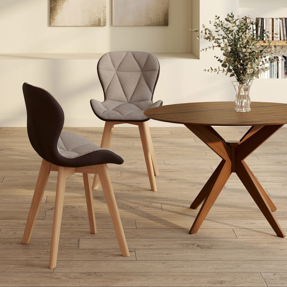 Chaises Gladys en tissu taupe et pieds bois - lot de 2