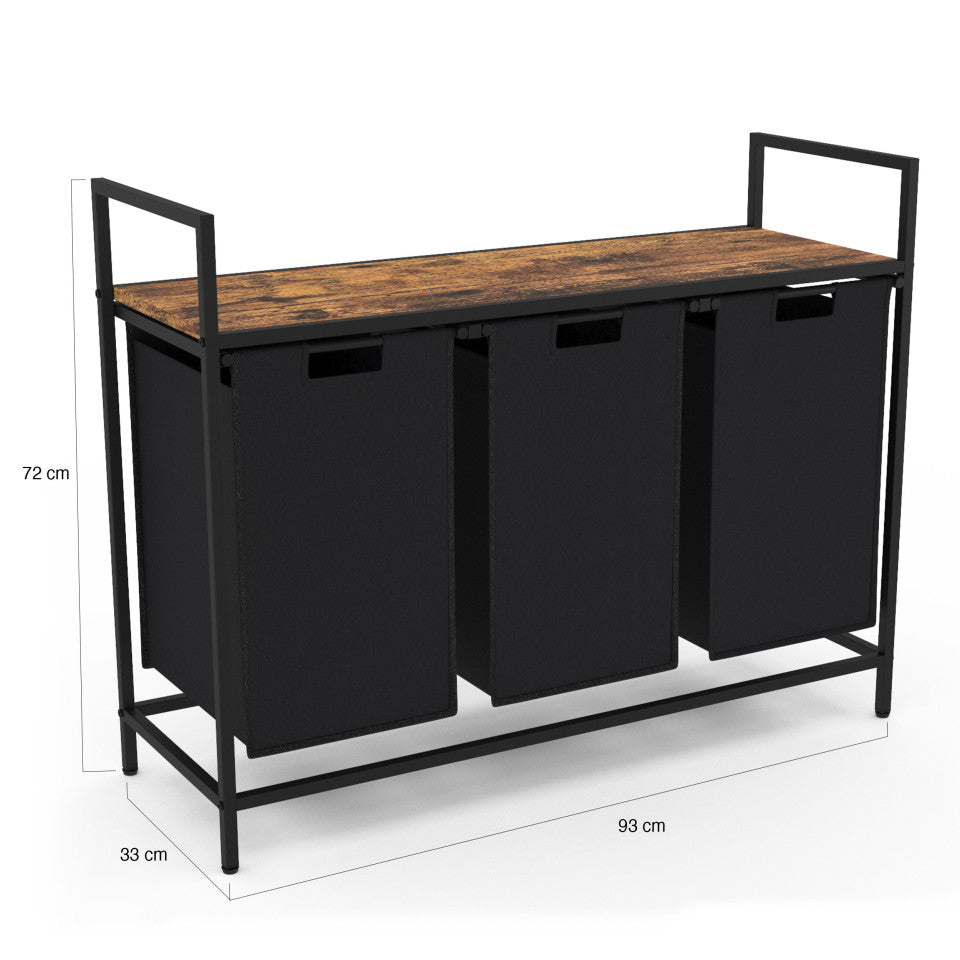 Panier à linge Elize 3 compartiments sur pieds 114L