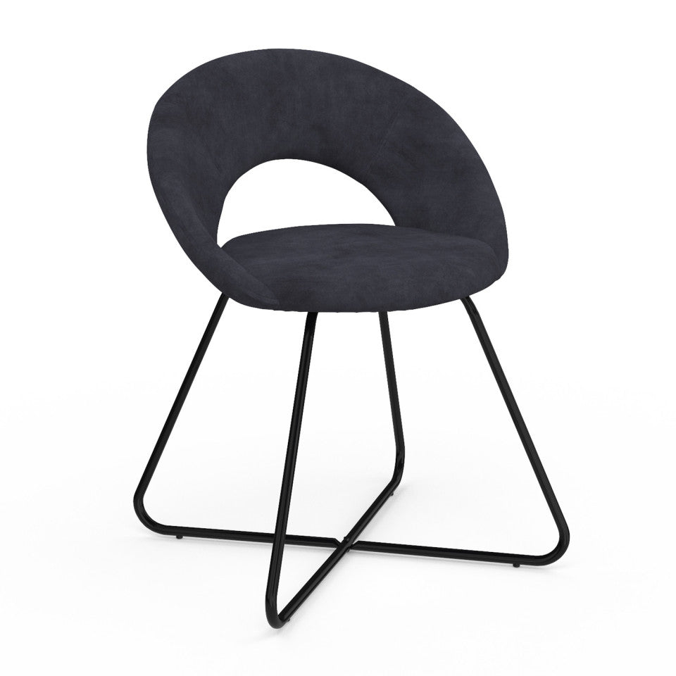 Chaises Malone en velours gris foncé et pieds noirs - lot de 2