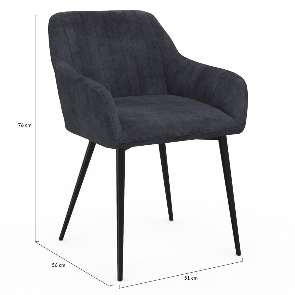 Chaises avec accoudoirs Ariana en velours gris foncé et pieds métal - lot de 2
