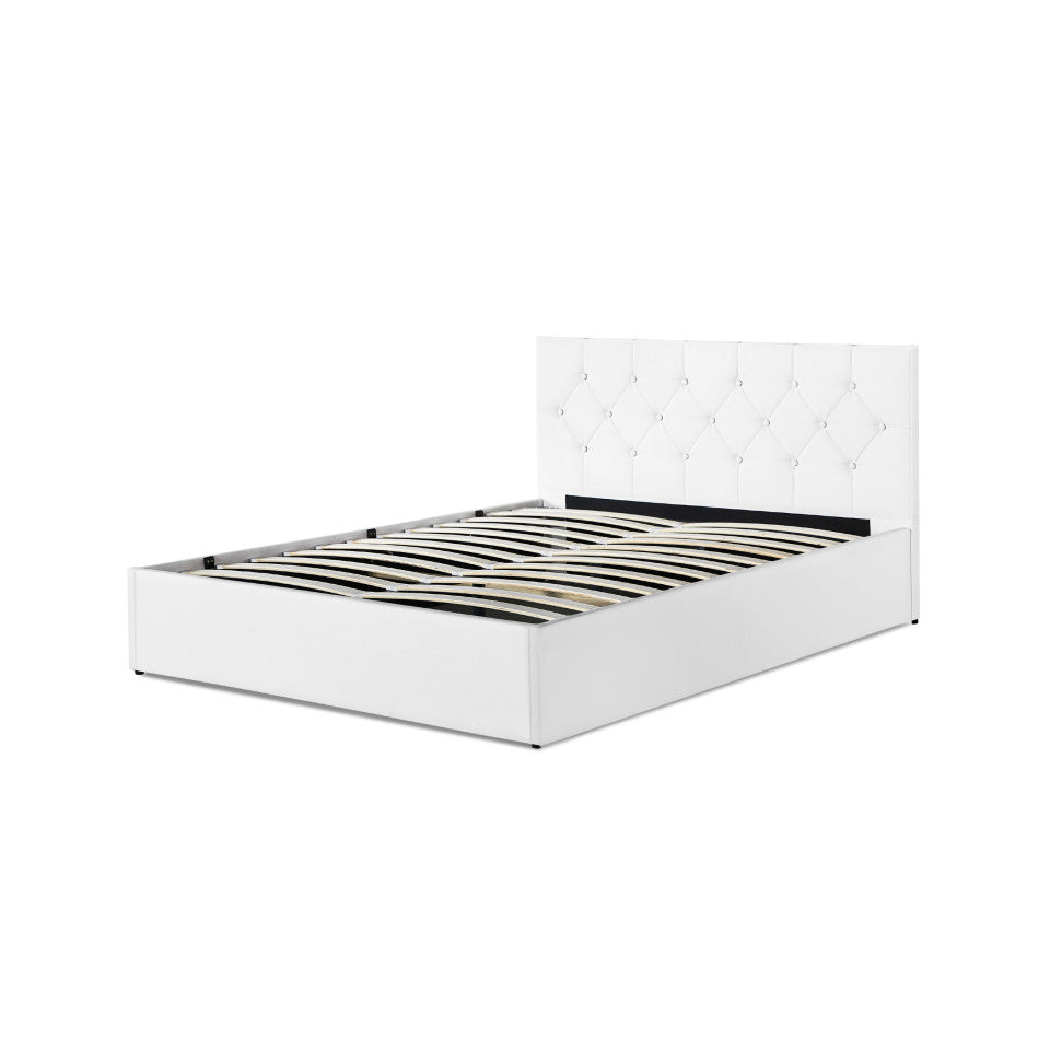 Lit coffre Hanna en PVC blanc avec sommier 140x190cm