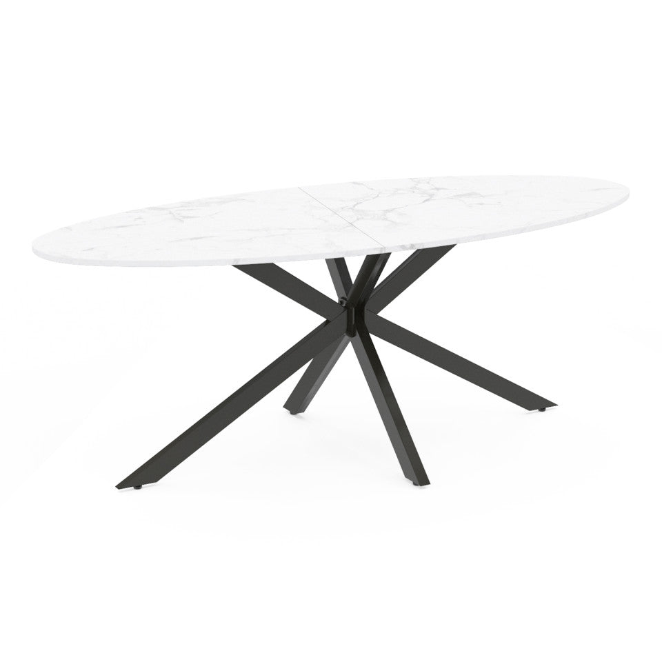 Table à manger ovale Céleste effet marbre blanc et noir 200cm