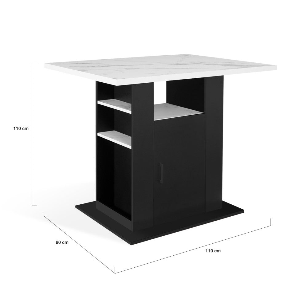 Ilot central de cuisine Théo L110cm effet marbre et noir