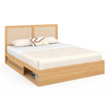 Lit Eve avec tête de lit cannage et tiroirs intégrés 160x200cm
