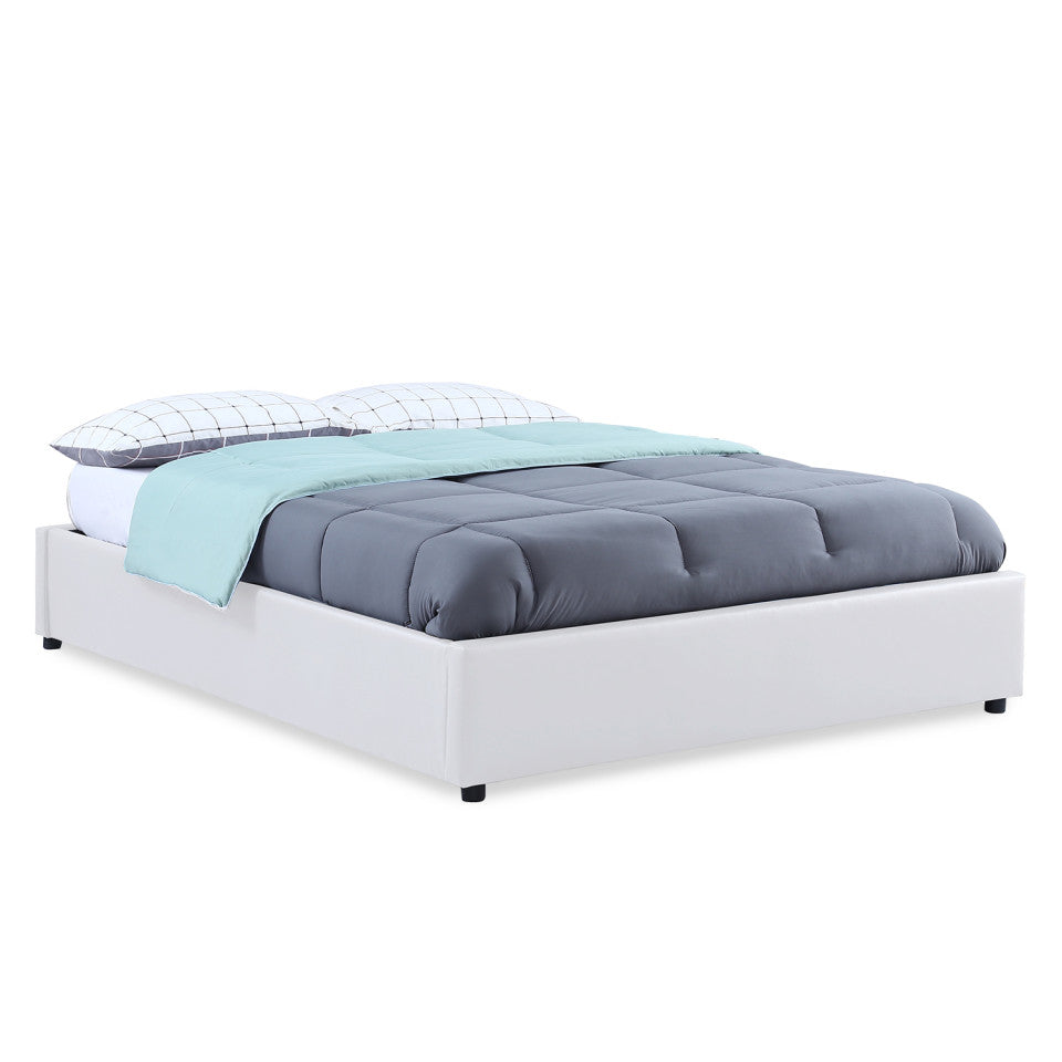 Lit coffre Otto en similicuir blanc avec sommier 160x200cm