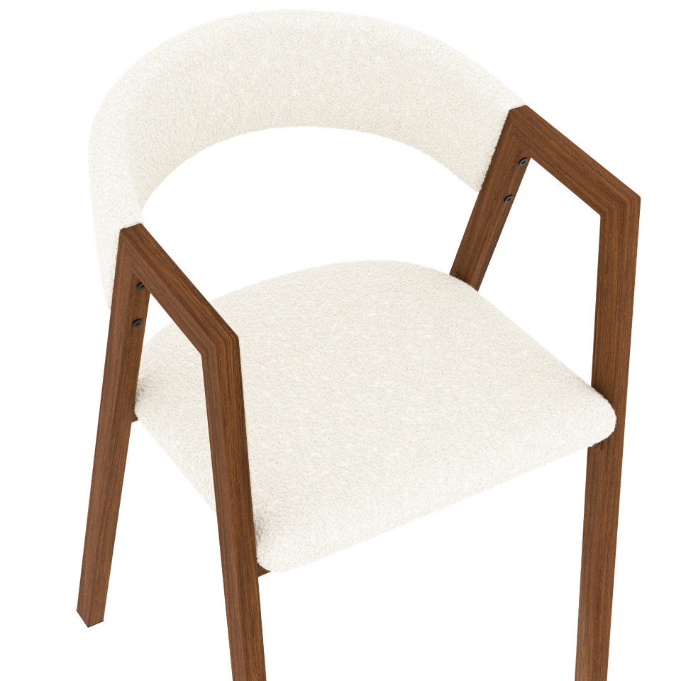 Chaises Enola avec accoudoirs bouclette pieds effet noyer- lot de 4