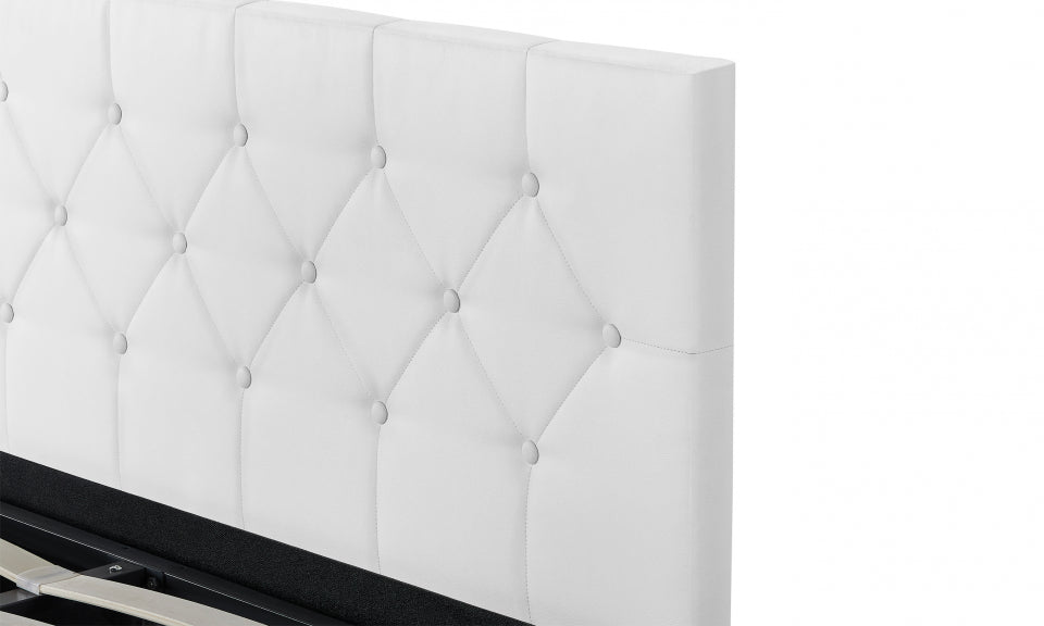 Lit coffre Hanna en PVC blanc avec sommier 140x190cm