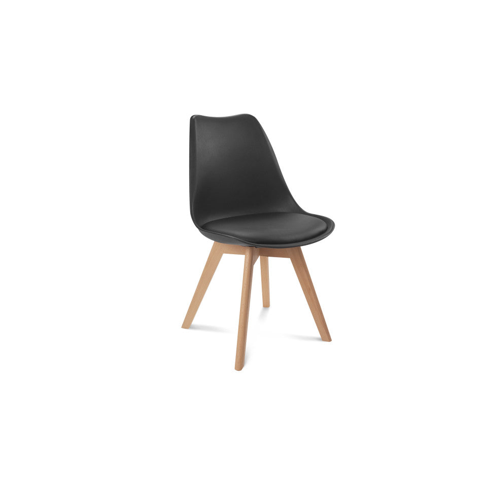 Chaises Nordia assise noire et pieds bois - lot de 2