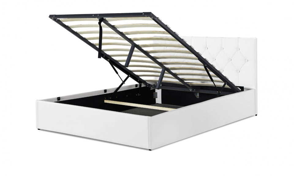 Lit coffre Hanna en PVC blanc avec sommier 140x190cm