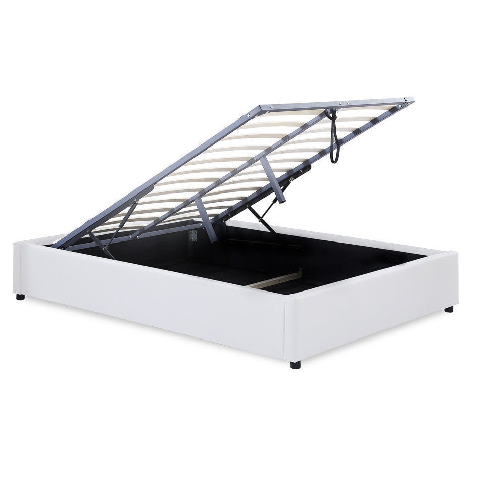 Lit coffre Otto en similicuir blanc avec sommier 160x200cm