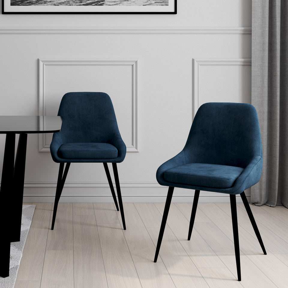Chaises Olivia assise bleu pieds métal - lot de 2