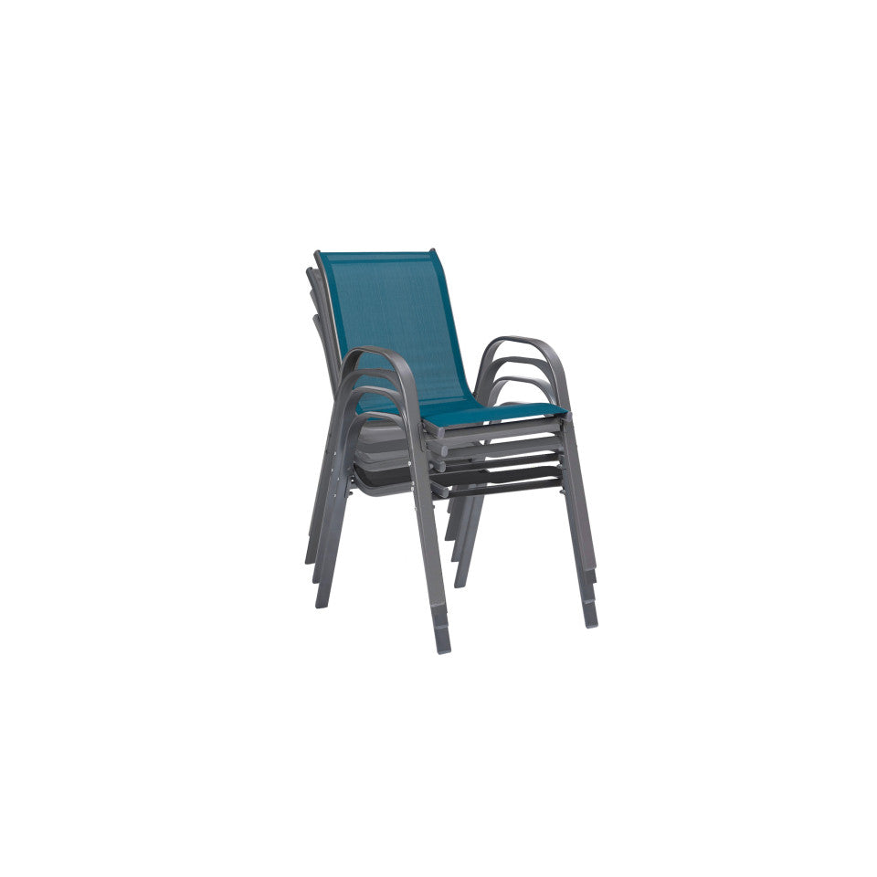 Chaises de jardin empilables en textilène mix de couleurs (gris, gris clair, bleu canard, noir) - lot de 4