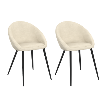 Chaises Dory en velours crème et pieds métal noirs - lot de 4