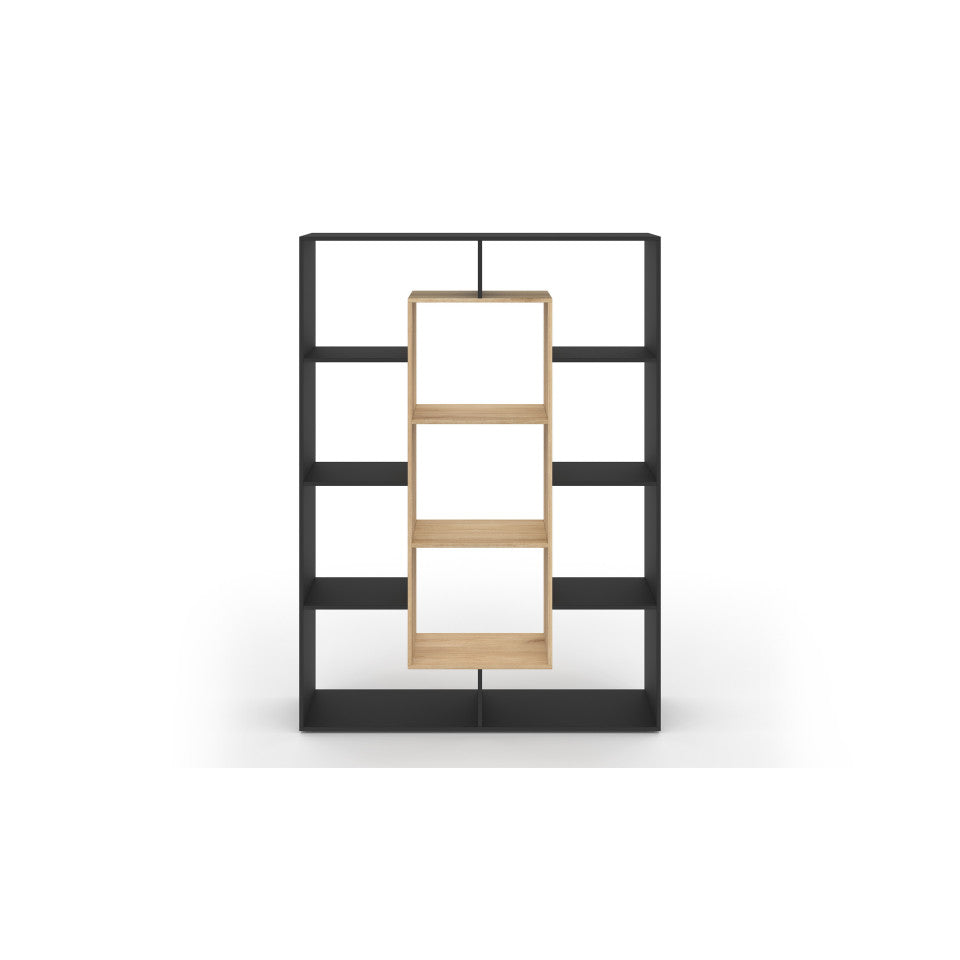 Etagère bibliothèque Paulette 11 compartiments bois et noire 143cm