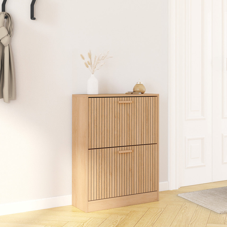 Meuble à chaussures Faustine 2 portes effet lattes - 12 paires