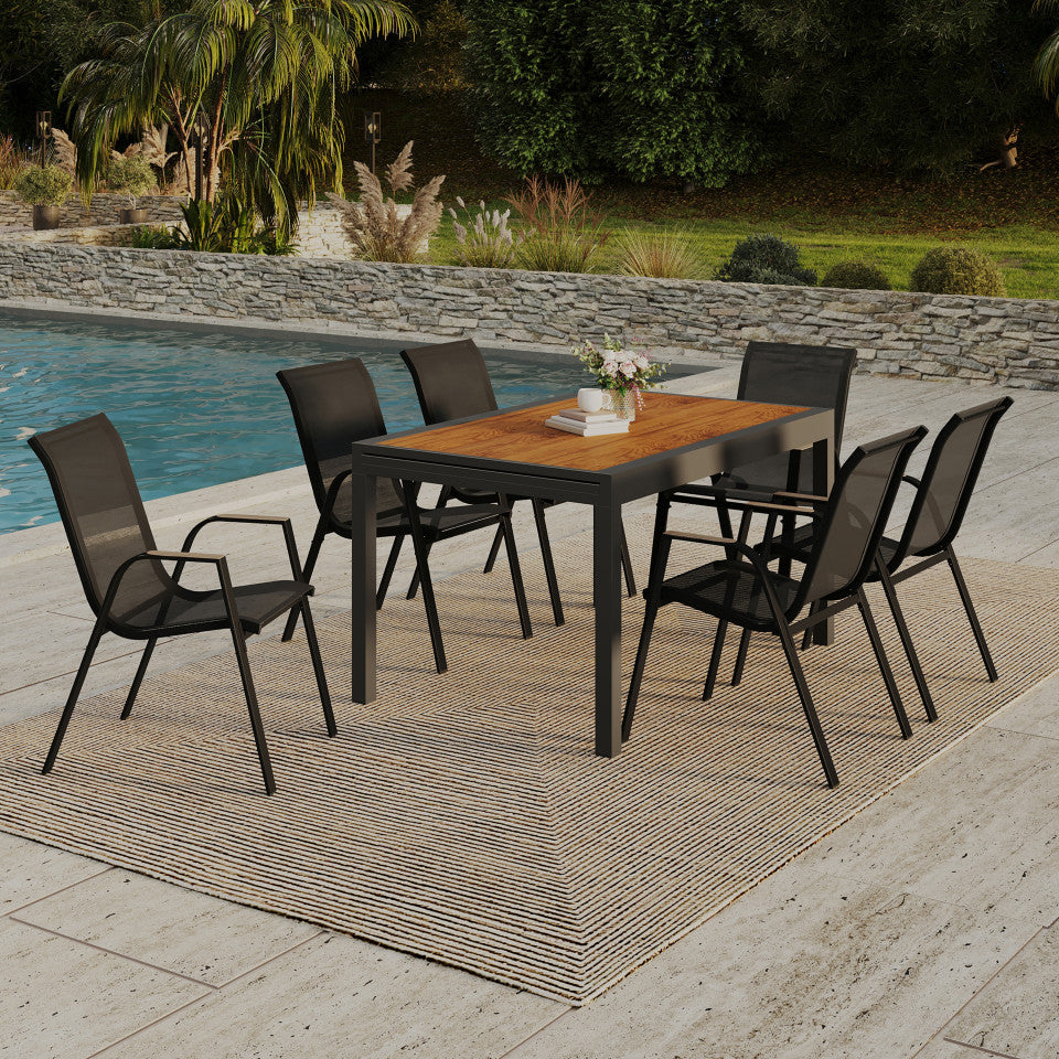 Ensemble repas extensible 12 places polywood noir et bois