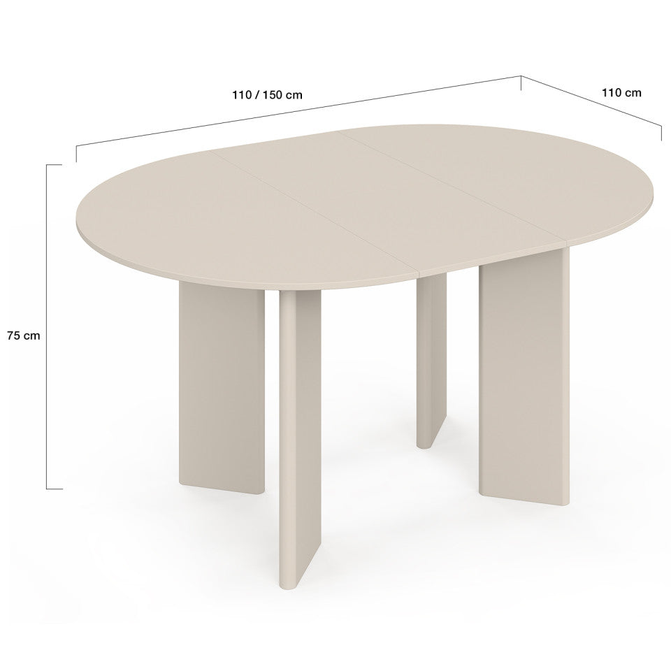 Table à manger ronde extensible Cassia Ø110-150cm beige