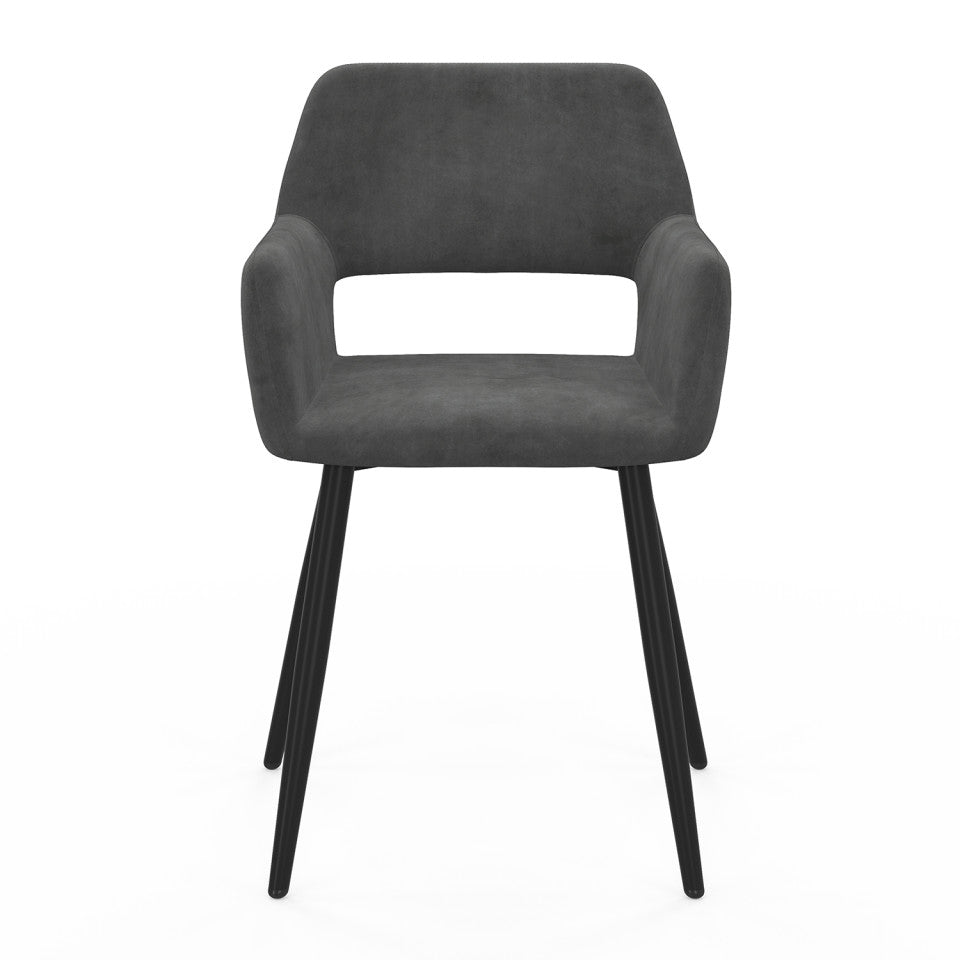 Chaises Heidi en velours gris foncé et pieds noirs - lot de 2