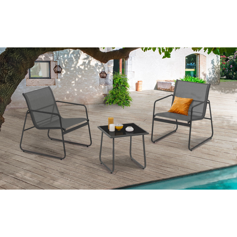 Salon de jardin 2 places en textilène gris