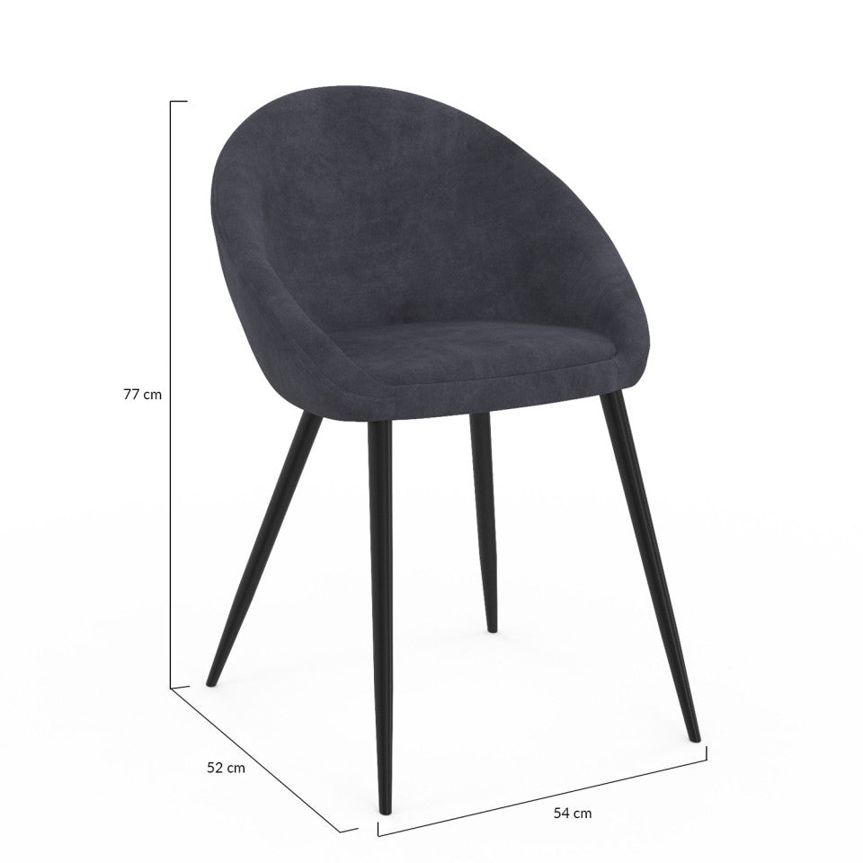 Chaises Dory en velours gris et pieds métal noirs - lot de 4