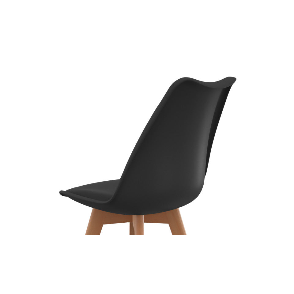 Chaises Nordia assise noire et pieds bois - lot de 4