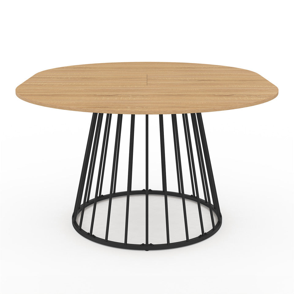 Table repas Adelle plateau rond extensible 110-150cm et pied filaire noir