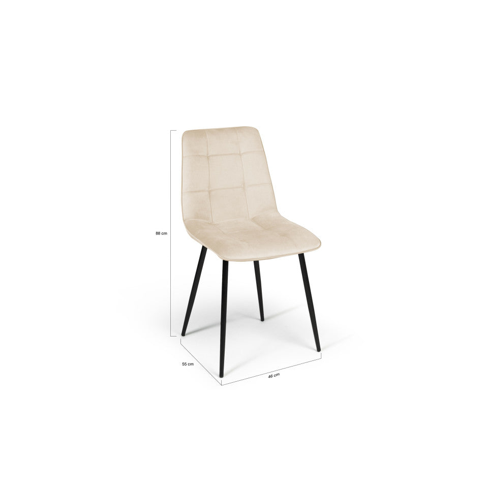 Chaises Linda en velours crème et pieds noirs - lot de 6