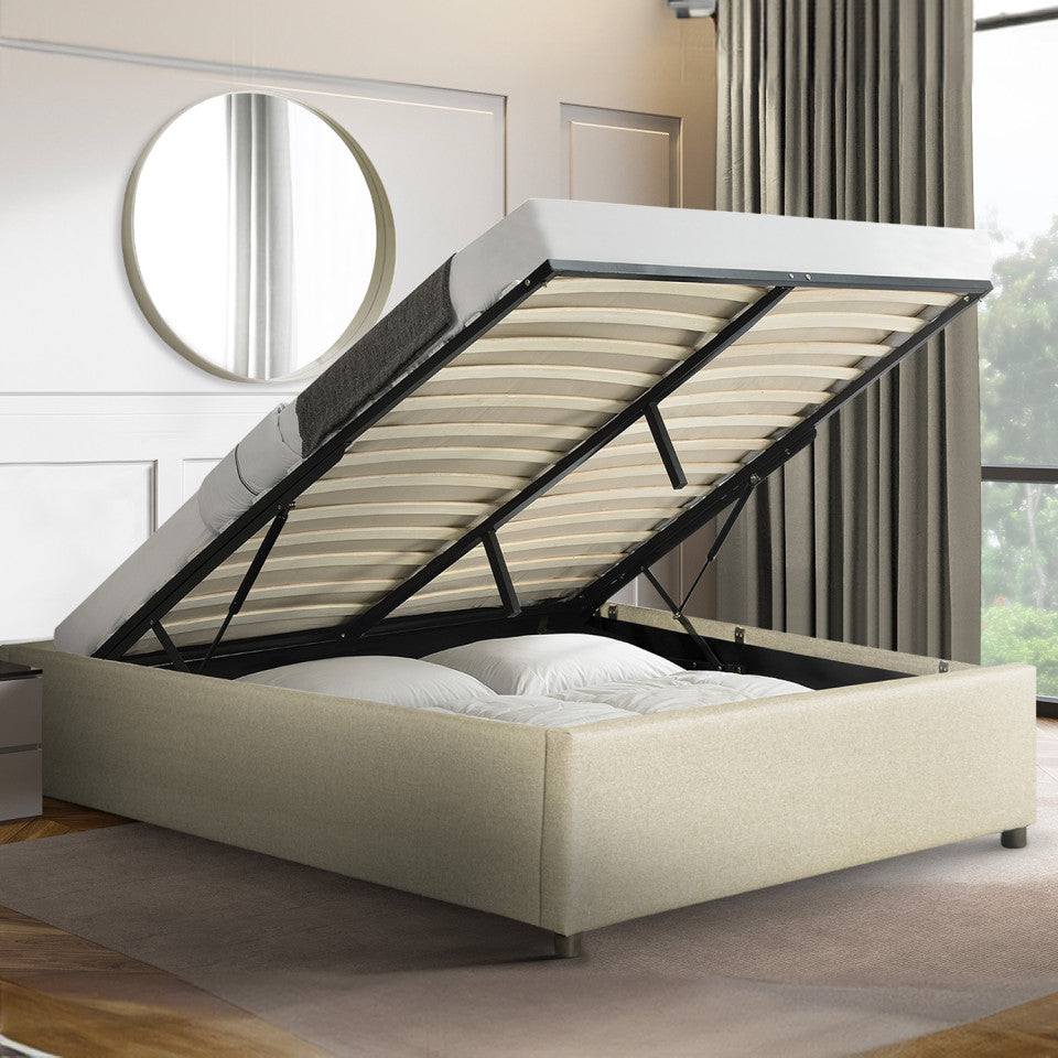 Lit coffre Otto 140x190cm tissu beige
