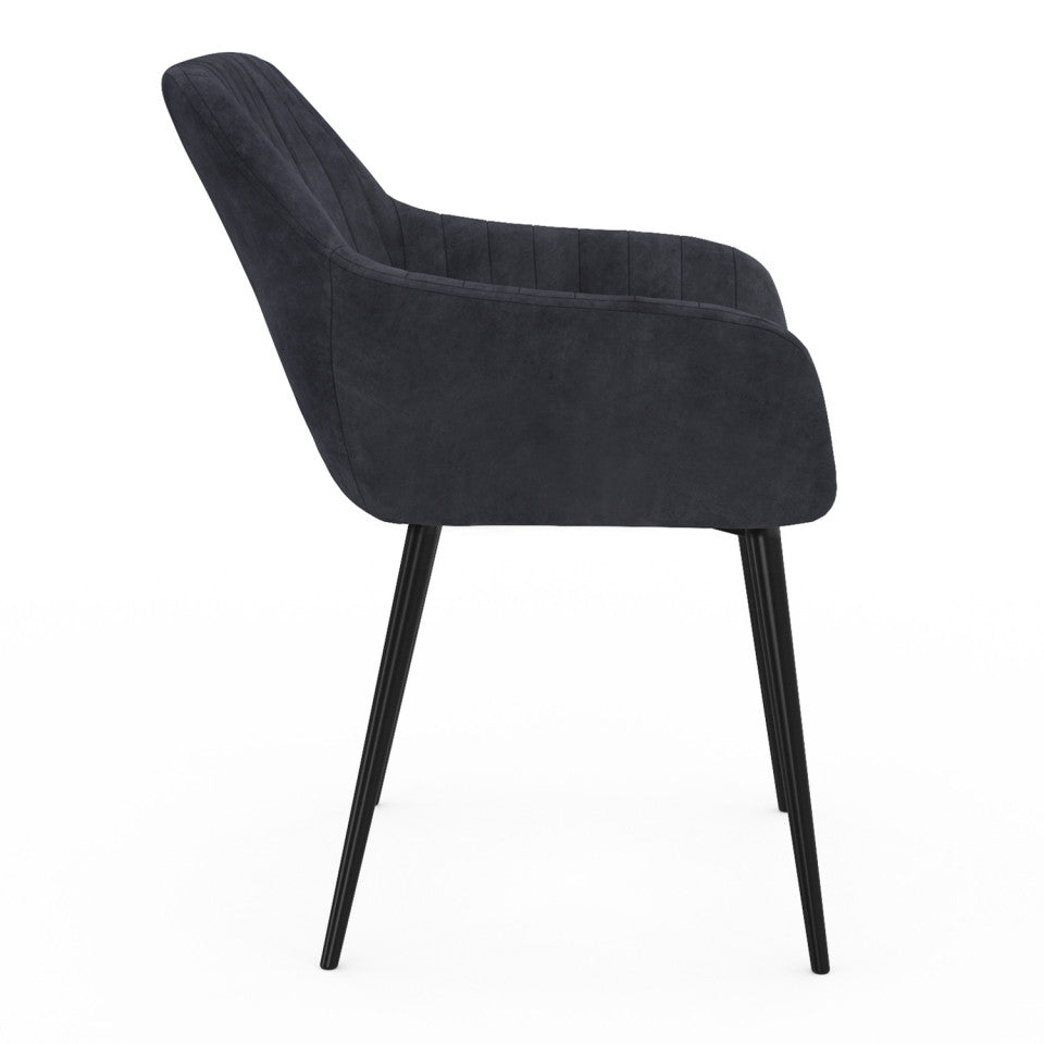 Chaises avec accoudoirs Ariana en velours gris foncé et pieds métal - lot de 2