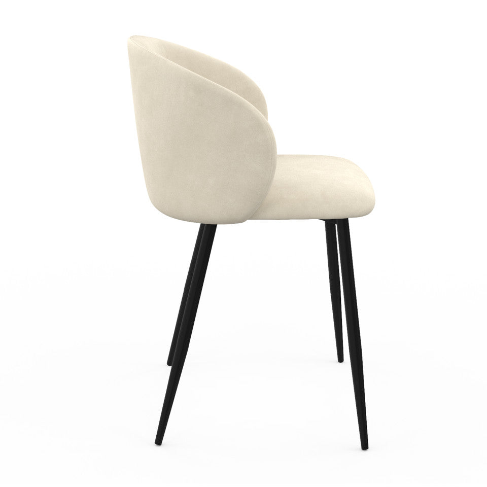 Chaises Léona en velours crème et pieds métal noirs - lot de 2