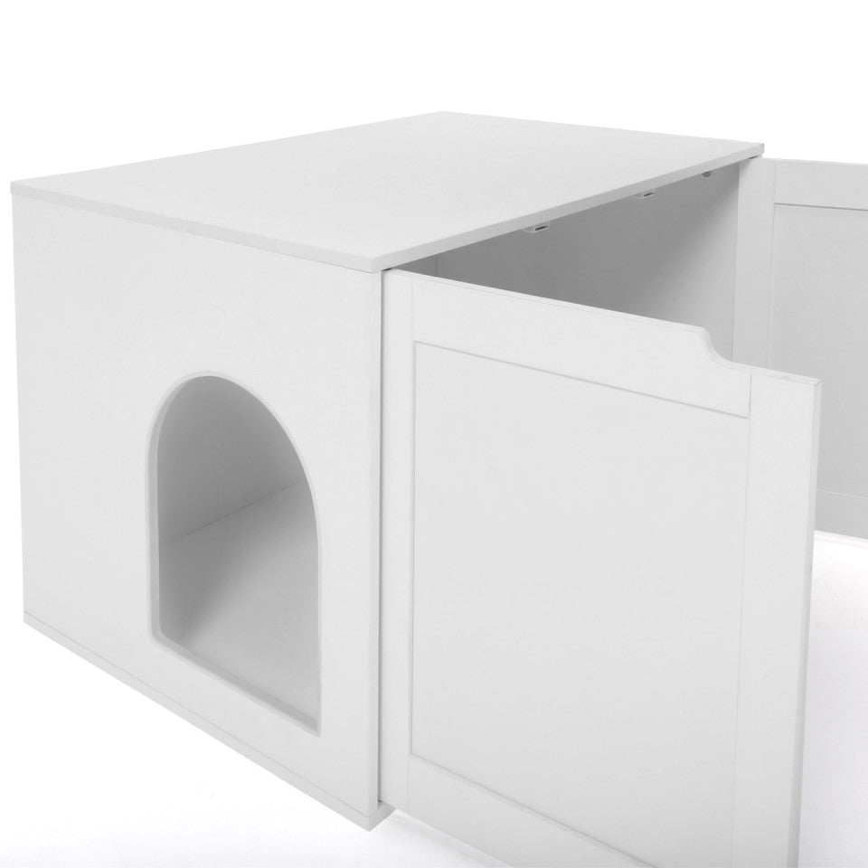 Maison de toilette pour chat blanche litière intégrée