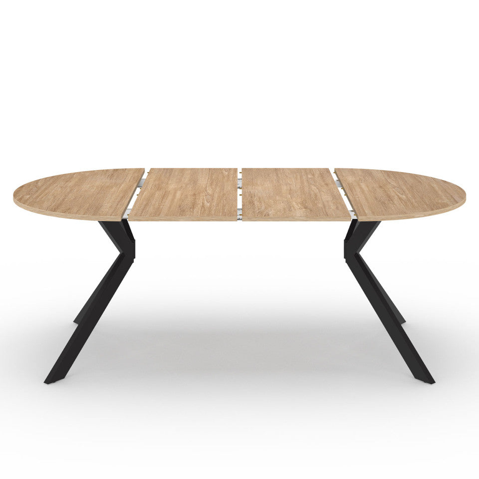 Table repas Spider plateau extensible 110-200cm rond bois et pieds croisés noirs