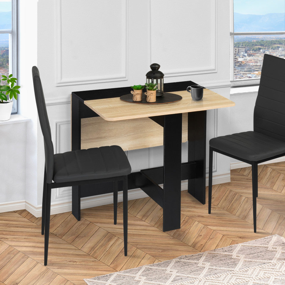 Table repas console pliable plateau naturel et pieds noirs Edi