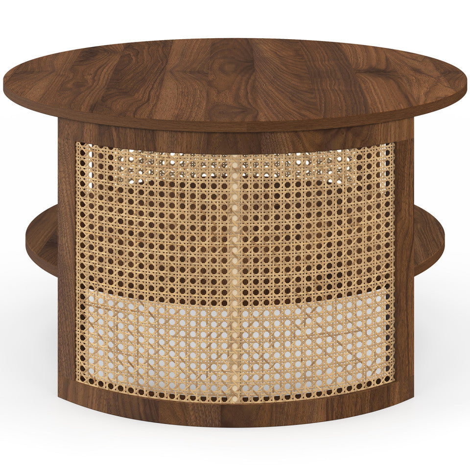 Table basse ronde Eve cannage effet noyer Ø70cm