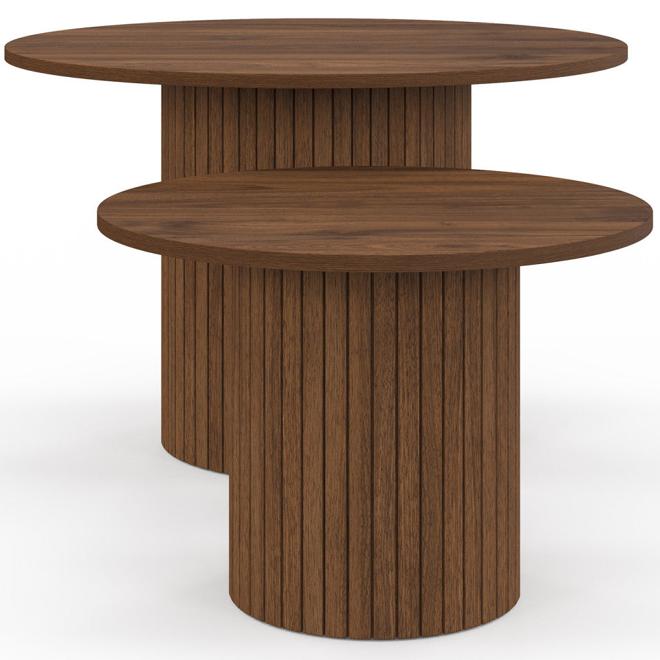 Tables basses rondes gigognes Alvar effet noyer - lot de 2