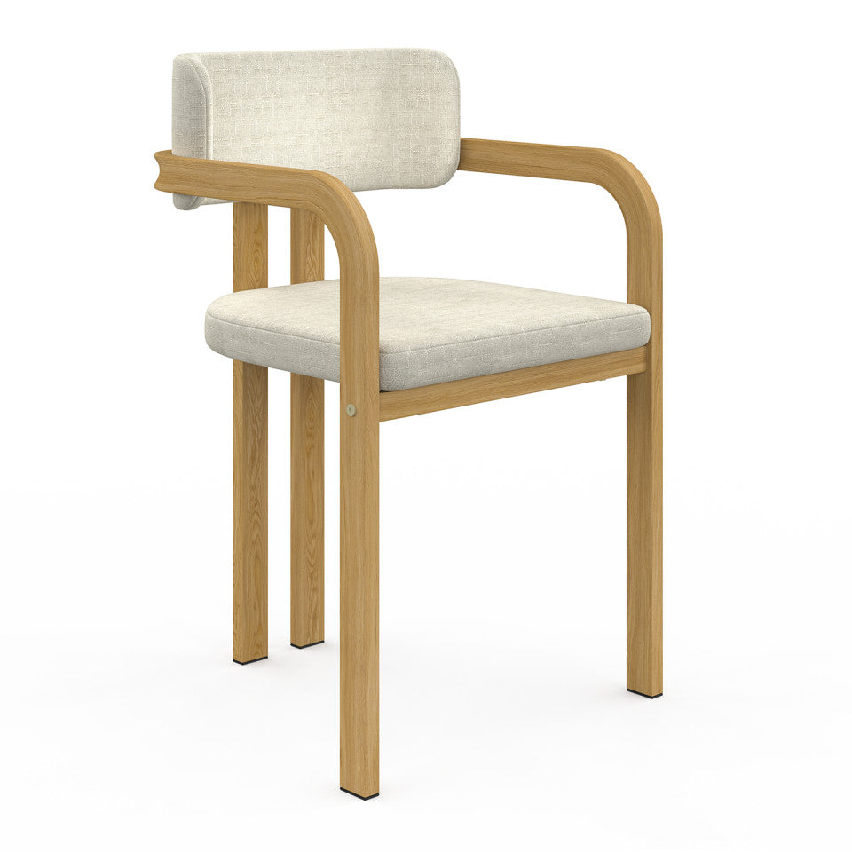 Chaises Elsa avec accoudoirs tissu beige pieds effet bois - lot de 2