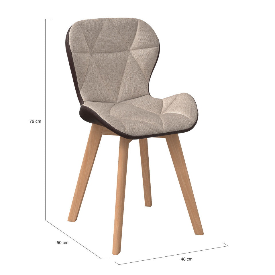 Chaises Gladys en tissu taupe et pieds bois - lot de 4