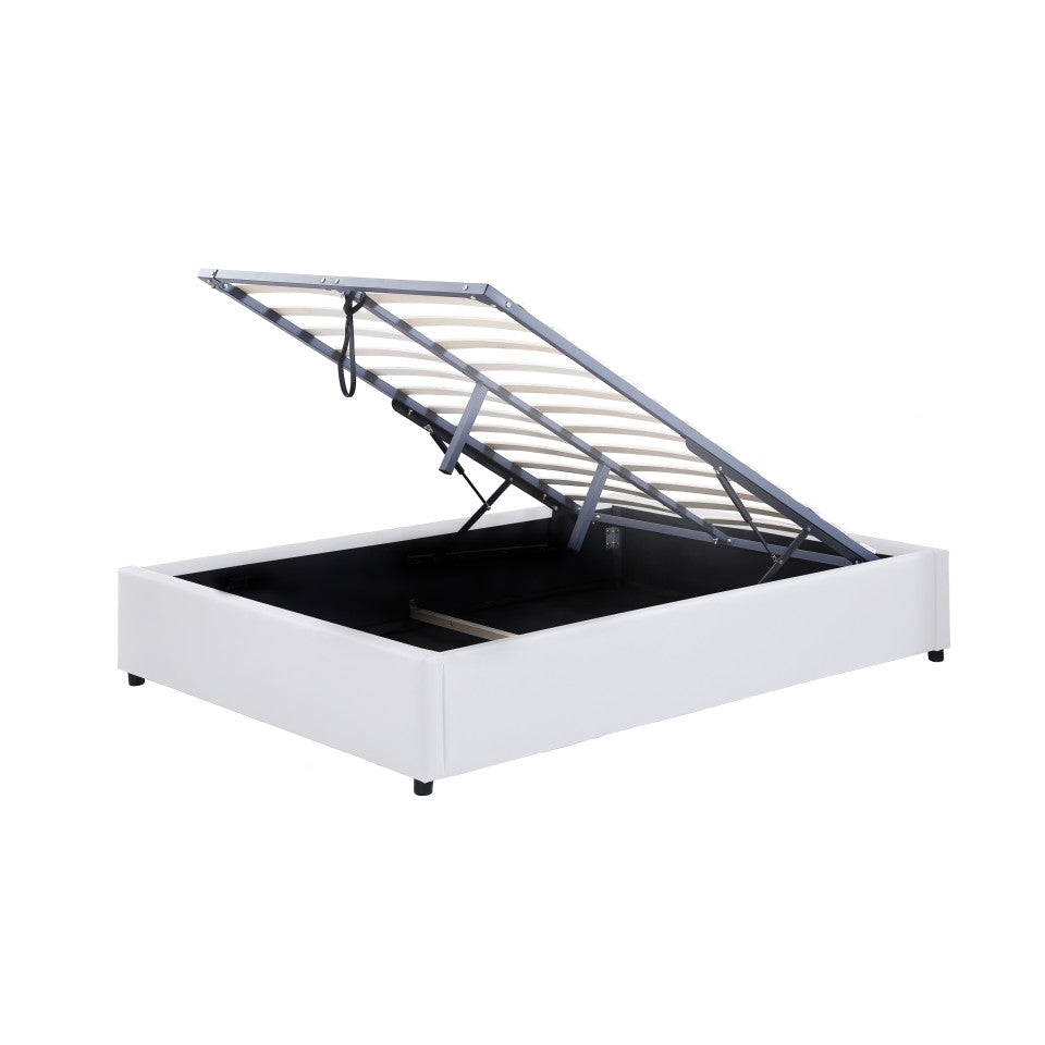 Lit coffre Otto en similicuir blanc avec sommier 160x200cm