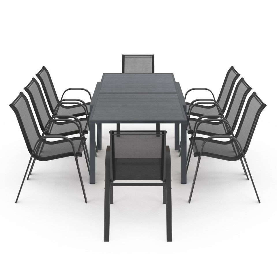 Ensemble repas extensible 8 places en polywood gris