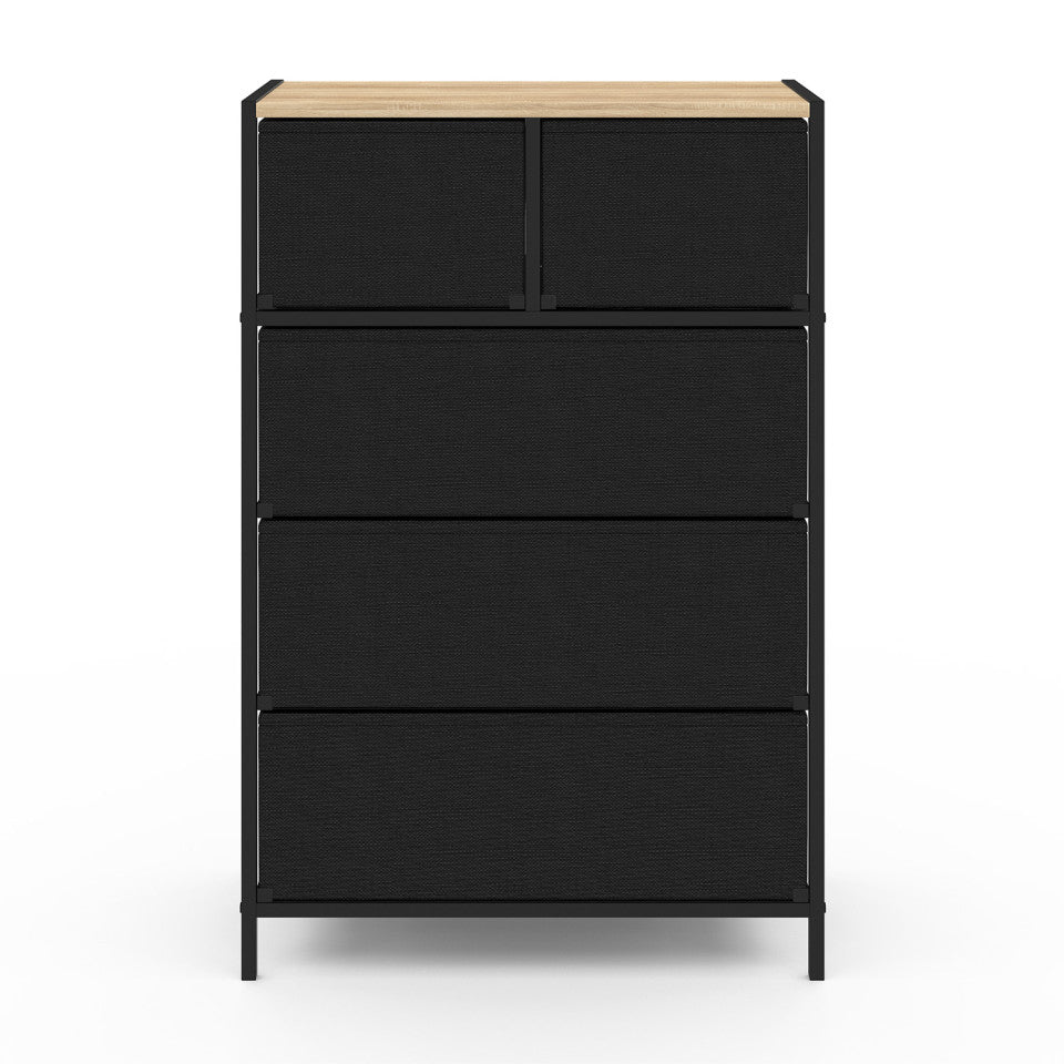 Commode Iris 5 tiroirs en bois et tissu
