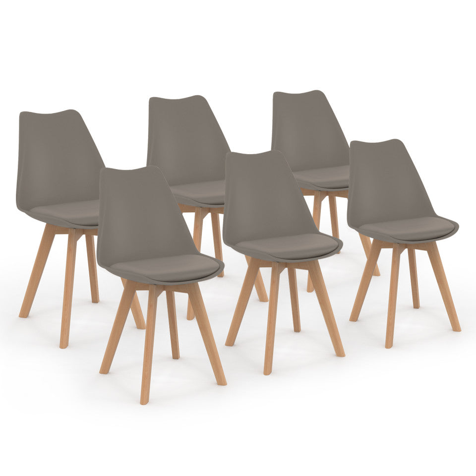 Chaises Nordia assise taupe et pieds bois - lot de 6